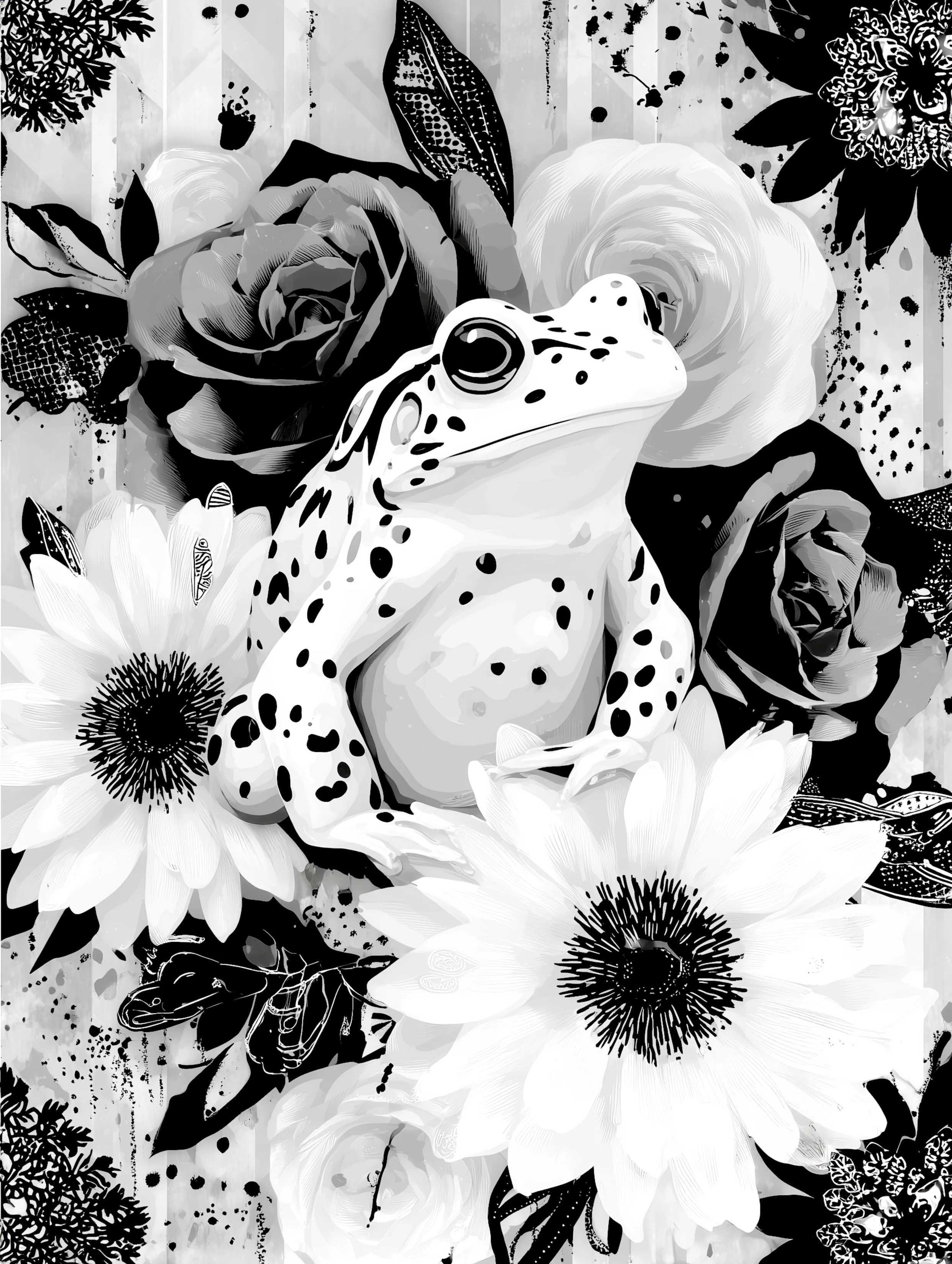 Free printable frog coloring page for adults featuring sitting white frog coloring page